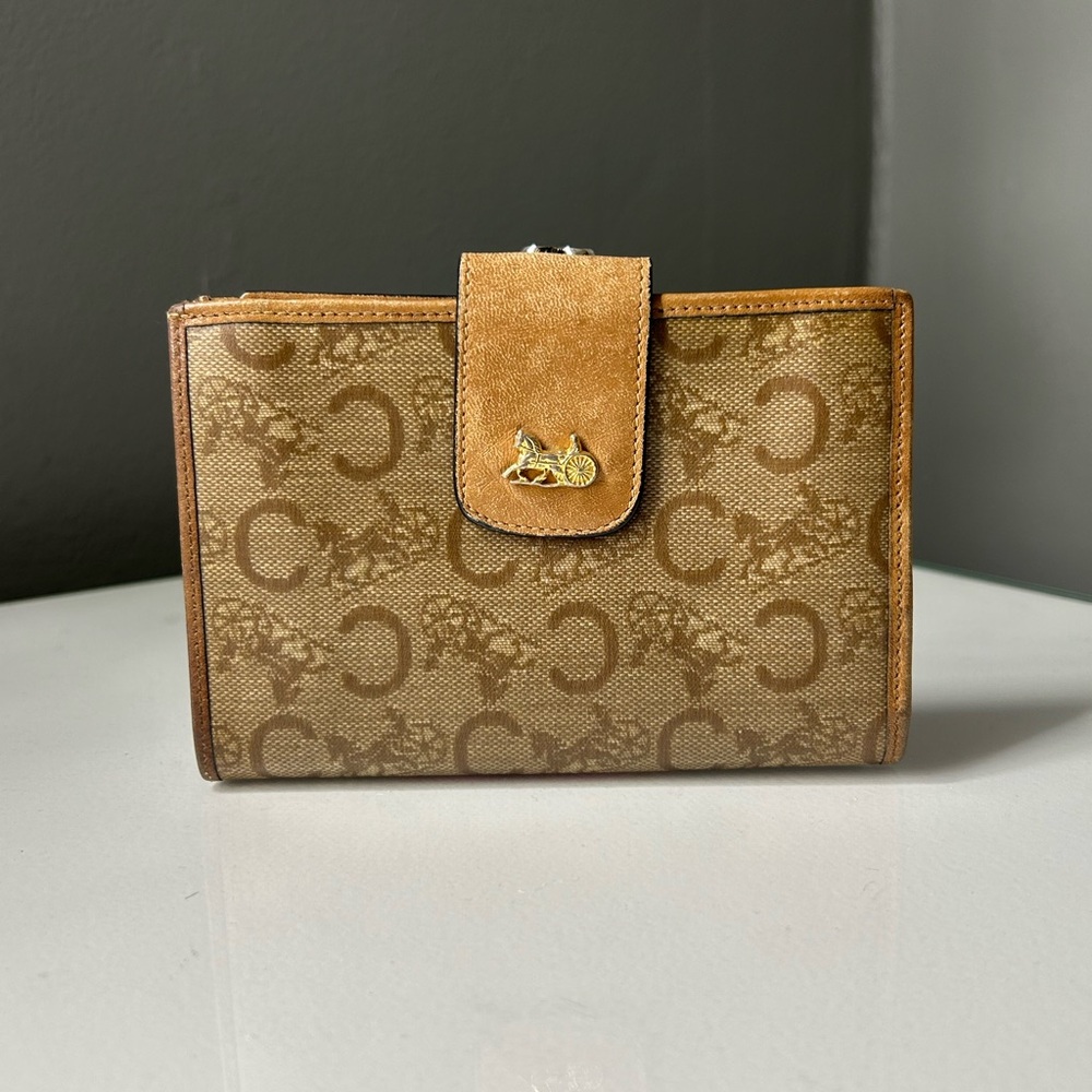 Celine Vintage Macadam Beige Kiss Lock Wallet